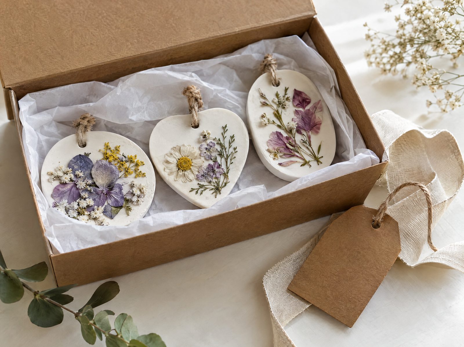 kraft gift box with three plaster stones